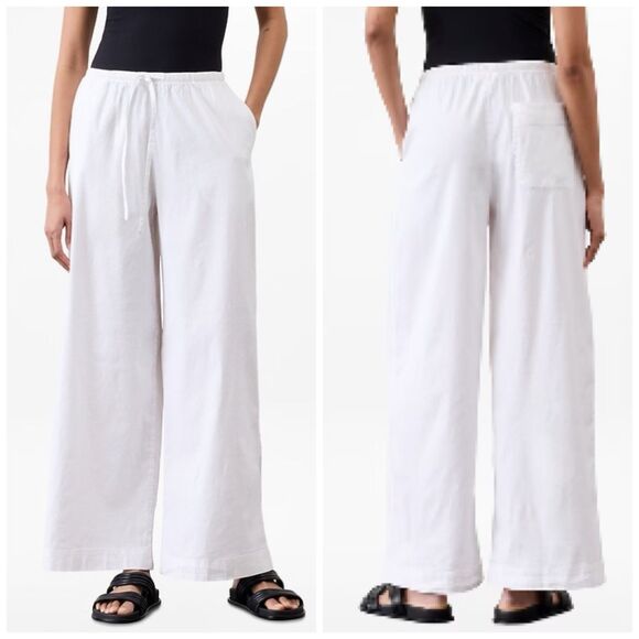 Athleta Pants - NWT Athleta Paradise Wide Leg Pant White Women Size M Linen Blend Drawstring